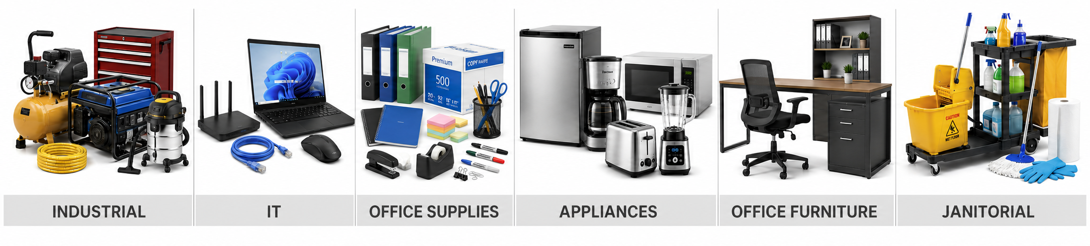 Office furniture, IT, janitorial, appliances, industrial supplies