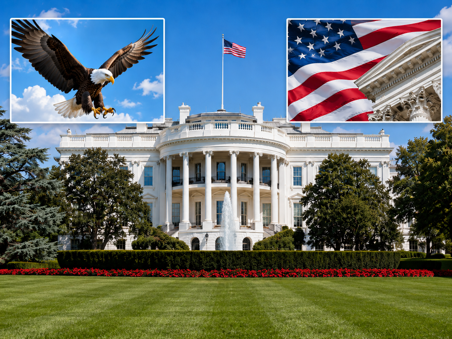 The White House with the American flag